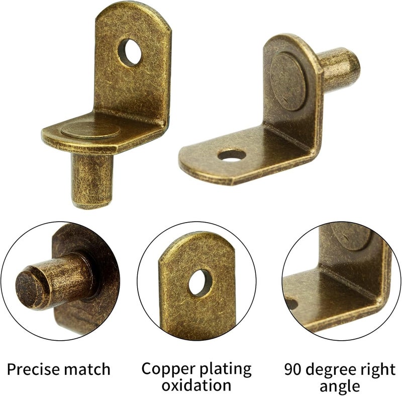 MAEXXNA 40pcs L-Shaped Metal Cabinet Shelf Clips with 6mm Hole, Bronze Shelf Pins for Kitchen Bookcase Furniture Support - Image 3